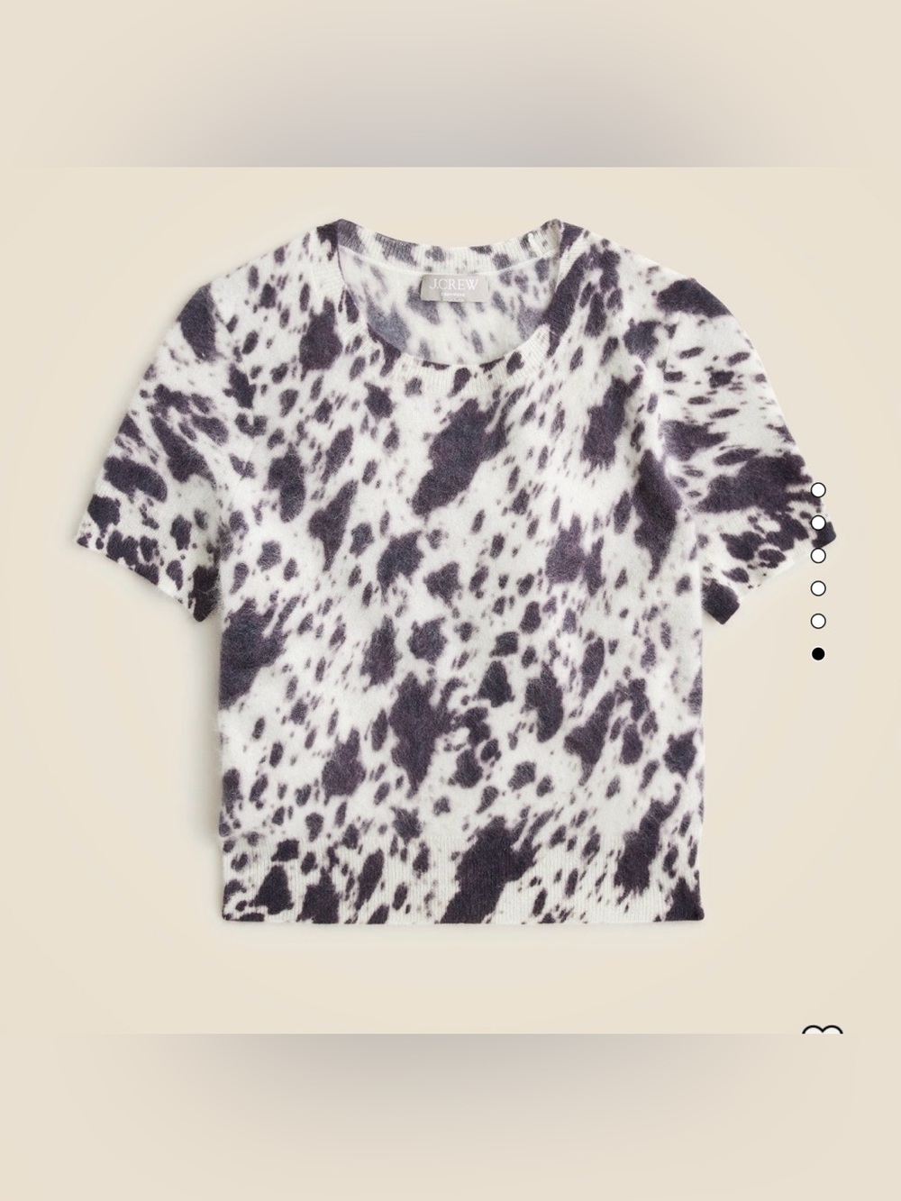J. Crew Brushed Cashmere Cow-Print Short Sleeve Top - Picture 2 of 6